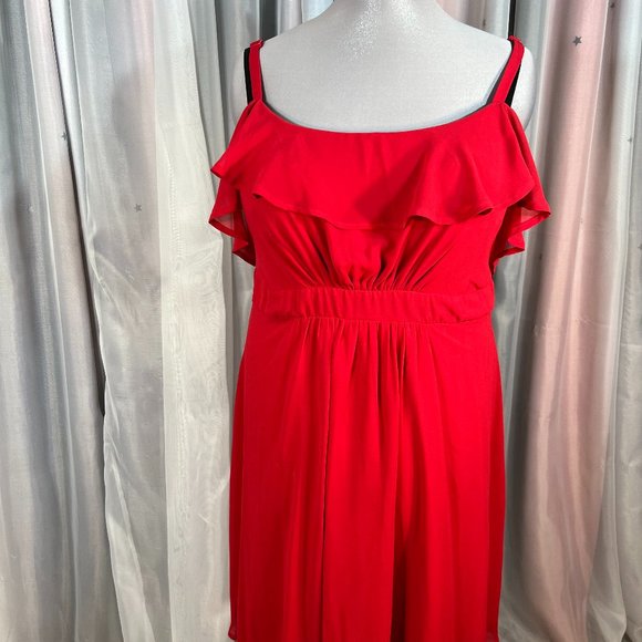 Red Torrid Chiffon Cold Shoulder Skater Dress, 16 - Picture 3 of 9